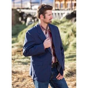 WYOMING TRADERS Navy Blue Blazer Sport Coat Men's 48 T BIG & TALL Office Jacket